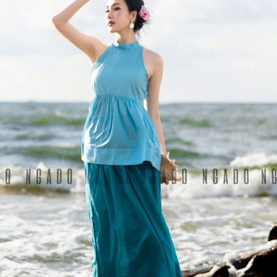 Chân váy xanh ngọc NGADO , váy nữ , Chân váy xòe nữ , Chân váy dài , Chân váy thiết kế