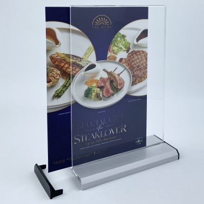 Kệ menu nhà hàng, Standee mica để bàn, Bảng quét mã QR Code, Kệ mica 2 mặt Enter E34 210x150mm đế nhôm A5 ngang