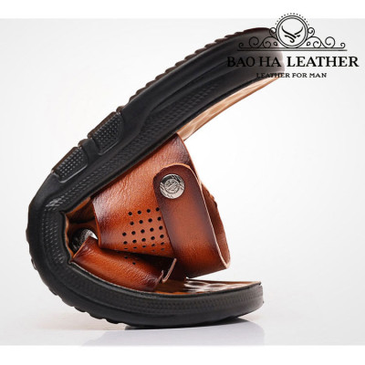 Dép da nam quai ngang đục lỗ thoáng khí BHD888