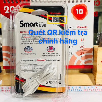  Bộ sạc Ham mer Dòng Điện 2.1A, chuôi Micro - Hàng chính hãng bảo hành 12 tháng