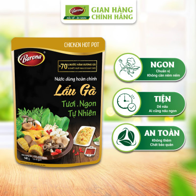 Combo 3 gói Nước dùng Lẩu Gà Barona 140g tươi ngon chuẩn vị không cần nêm nếm
