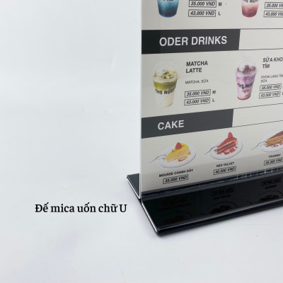 Kệ menu nhà hàng, Standee mica để bàn, Bảng quét mã QR Code, Kệ mica 2 mặt Enter E10-U 100x150mm đế lùa uốn bằng