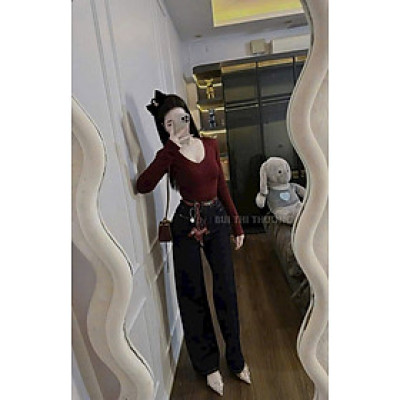 Áo thun dài tay nữ cổ tim có đệm vai HOT HIT