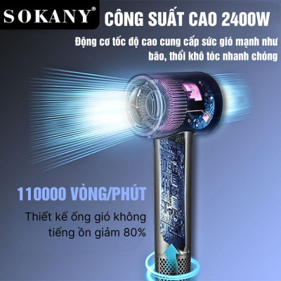 Máy sấy tóc 2 chiều nóng lạnh SOKANY SK-14020 công suất lớn 2400W, cung cấp ion âm chăm sóc tóc chuyên nghiệp - HÀNG CHÍNH HÃNG - DELIYA