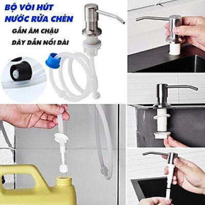 Bộ Vòi Bơm Hút Nước Rửa Chén Gắn Âm Chậu Bằng Inox Xoay 360 - Dây dẫn nối dài tiện lợi dễ sử dụng