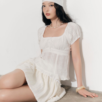 DOTTIE - Chân váy bí phối đăng ten - Trắng kem - S0262