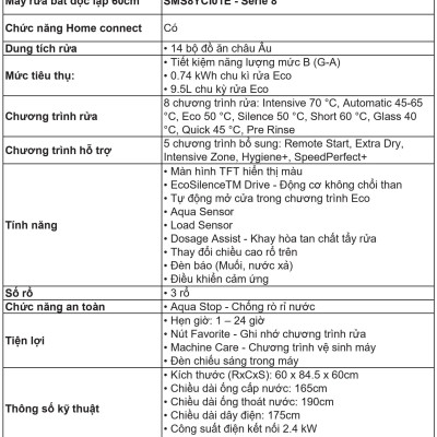 SMS8YCI01E - Máy Rửa Bát Bosch Độc Lập HMH.SMS8YCI01E Series 8 (Hàng chính hãng)