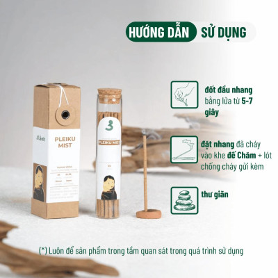 Nhang Thủ Công Sớm Pleiku 3 Lành Hộp 30 Que 100 % Tự Nhiên Tặng Kèm Đế Chăm Không Hóa Chất Xông Thơm