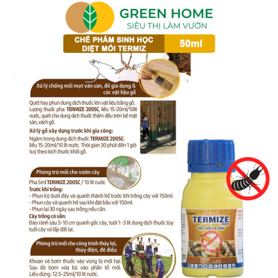 Thuốc Diệt Mối Tận Gốc Greenhome Termize 200SC, Chai 50ml, Sinh Học Thế Hệ Mới, An Toàn, Không Mùi, Diệt Cả Đàn