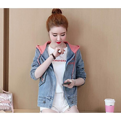 Áo khoác jean nữ Titishop NT100 Nón Hồng