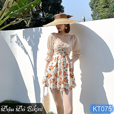 Bộ bơi nữ một mảnh dáng váy điệu đà, mẫu liền thân phong cách retro xinh xắn, chất thun bơi Lycra đẹp dầy dặn, hàng cao cấp | KT075