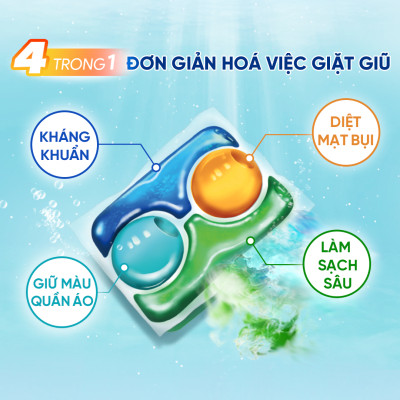 Combo 2 Viên Giặt Quần Áo loại bỏ mạt bụi KA pod Anti-dustmite 4trong1 diệt mạt bụi, làm sạch sâu, kháng khuẩn, giữ màu vải (18 viên/ 38 viên)