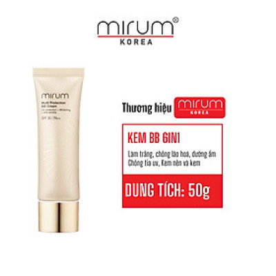 Kem BB 6in1 Mirum làm trắng da, chống lão hoá, dưỡng ẩm, chống tia UV, Lót và nền 50g Mirum Multi Protection BB cream SPF30/PA++ 