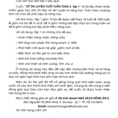 Vở Ôn Luyện Cuối Tuần Toán 3 Tập 1 (Dùng Chung Cho Các Bộ SGK Hiện Hành) _HA