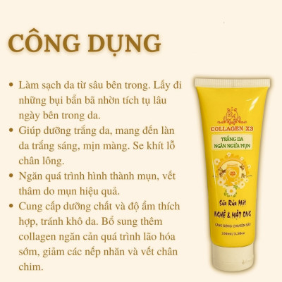 Sữa Rửa Mặt Collagen X3 Sữa Rửa Mặt Nghệ Mật Ong Sạch Sâu Dưỡng Trắng Da Đông Anh Chính Hãng100ml