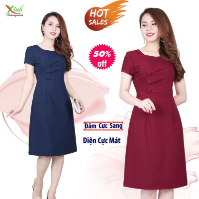 Đầm Suông Phối Cúc Thanh Lịch Gọn Dáng DL437 - DL794