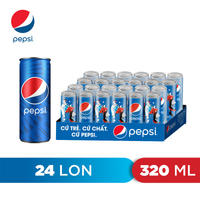 Thùng 24 Lon Nước Ngọt Có Gaz Pepsi lon xanh (320ml/lon)