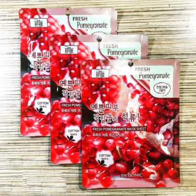 Combo 5 Mặt nạ dưỡng trắng da chống lão hóa chiết xuất lựu 3W Clinic Fresh Pomegranate Mask Sheet 23ml x 5