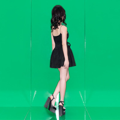 DOTTIE - Đầm ngắn hai dây tùng xòe - Đen - D0561