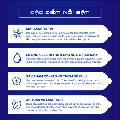 Bao cao su Feelex Cooling siêu mỏng, mát lạnh, cảm giác chân thật, hộp 10 bcs