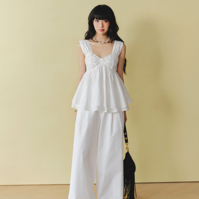 DOTTIE - Quần ống rộng xếp ly - Trắng - Q0397