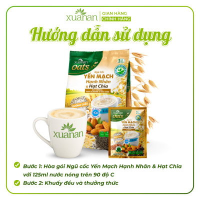 Combo 11 Túi Ngũ Cốc Yến Mạch Hạnh Nhân Hạt Chia Xuân An [ít đường] 400G {25g*16 gói}(Tặng Kèm 11 Túi Yến Mạch 150G)