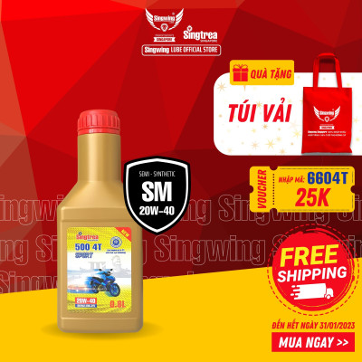 Dầu nhớt xe máy Singtrea 500 SPORT 4T 20W-40 SM/MA2 SEMI-SYN 0.8L GOLD dành cho xe số