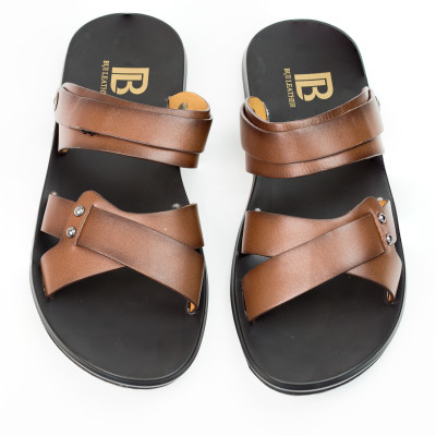 Dép nam quai ngang da bò Nappa cao cấp Bụi Leather E105, đế đúc nguyên khối đi êm chân, chính hãng