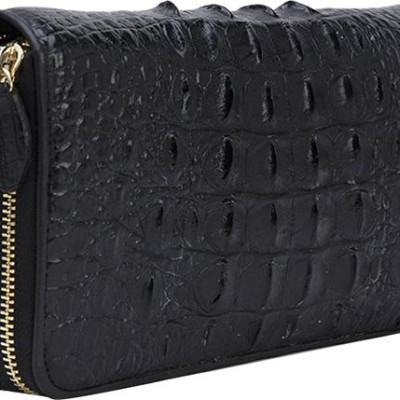 Ví Nữ Da Cá Sấu Nhiều Ngăn Gai Huy Hoàng HT3295 (11 x 22 cm) - Đen