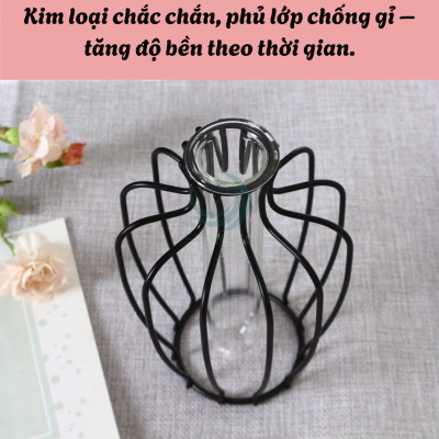 Lọ Hoa Trang Trí Khung Kim Loại Sang Trọng- Bình Hoa Thủy Tinh Kèm Khung Sắt Nghệ Thuật- Lọ Hoa Phong Cách Bắc Âu - Bình Hoa Decor Nội Thất Hiện Đại- Lọ Hoa Khung Sắt Kèm Ống Thủy Tinh Trang Nhã