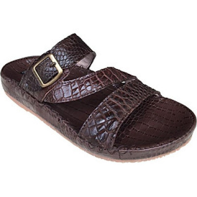 Dép nam quai chéo Trường Hải màu nâu  da cá sấu thật sang trọng sắc sảo  may viền chắc chắn đế kếp mềm dẻo  không trơn  DN0811