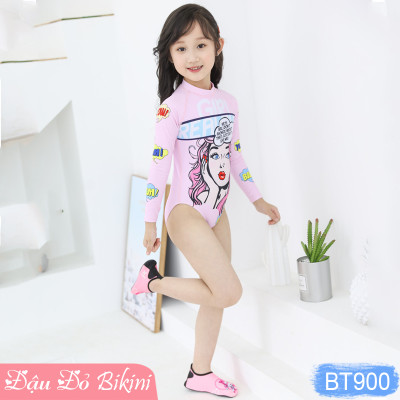 Đồ bơi đôi mẹ và con gái, áo tắm một mảnh dài tay nữ & bé gái loại đẹp, họa tiết trẻ trung xinh xắn, chất thun lạnh mát mịn, co giãn cao | CP900