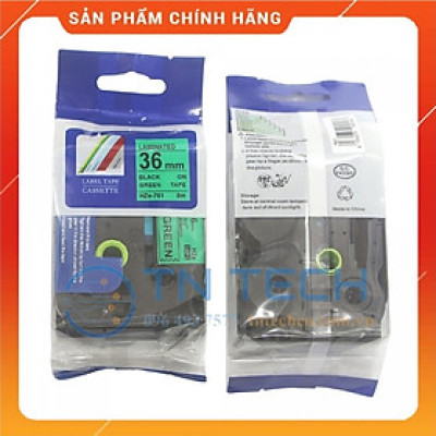 Nhãn In HZE-761 - Đen nền xanh lá 36mm x 8m - Dùng cho máy in BROTHER - AIMO - PUTY [Hàng nhập khẩu]