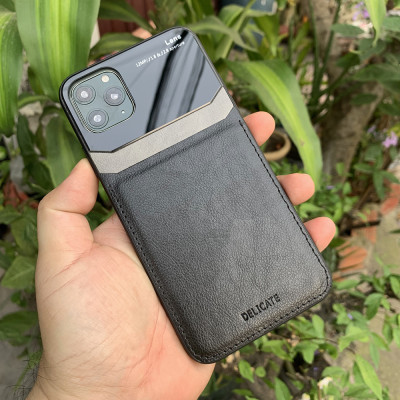 Ốp lưng da kính cao cấp dành cho iPhone 11 Pro Max - Màu đen - Hàng nhập khẩu - DELICATE