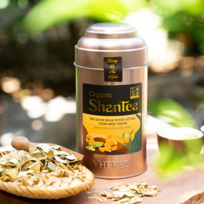 Trà Xanh Shan Tuyết Cổ Thụ Ướp Thảo Dược Thơm VHERBS Hộp 90G