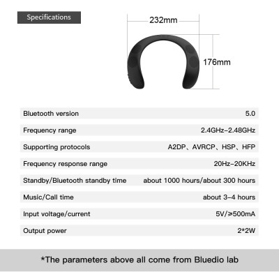 Loa không dây di động Bluedio HS Bluetooth gắn trên cổ với hỗ trợ âm thanh vòm trung thực Chức năng FM Thẻ SD