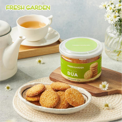 Bánh Quy Dừa Ăn Vặt FRESH GARDEN Vị Dừa Thơm Ngon Giòn Tan Ngay Trong Miệng Hộp 80G