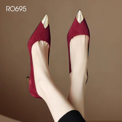 Giày nữ cao gót nhọn, da lộn ROSATA RO695 -9p- Nâu, Đỏ - HÀNG VIỆT NAM - BKSTORE