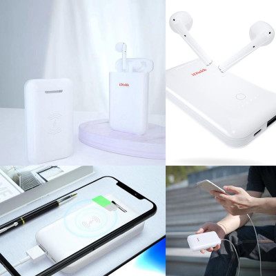 Tai nghe iDiskk Powerpods TWS  không dây Bluetooth 5.0 Half In-Ear Hỗ trợ Power Bank Tai nghe sạc không dây có Mic