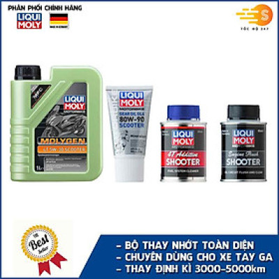 Bộ 4 sản phẩm thay nhớt định kì toàn diện cho xe tay ga Liqui Moly LQN-CB1 - Dùng cho các dòng xe  SH, SH Mode, Airblade, Vision, Lead, Click, Vario, Grande, NVX, Freego, Latte, Janus