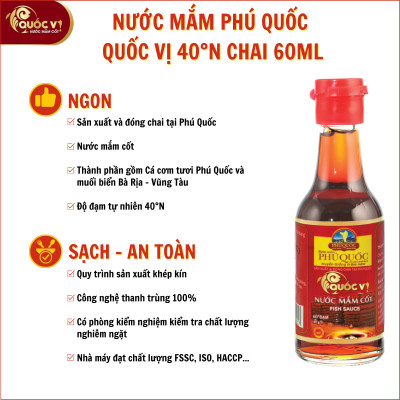 Hộp 6 Chai Nước Mắm Cốt Phú Quốc - Quốc Vị Độ Đạm 40N Chai Thủy Tinh 60ml Cá Cơm