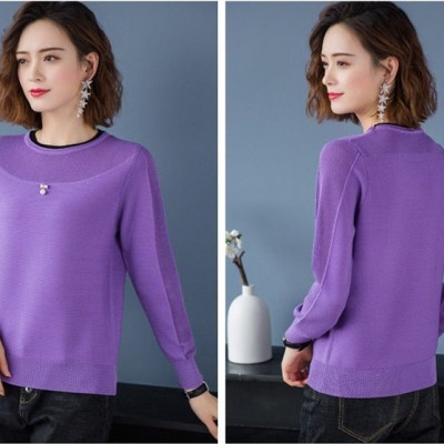 Áo len nữ thiết kế dài tay ấm áp phối viền cổ xinh mẫu mới thu đông