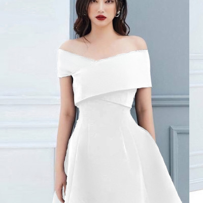 Váy trễ vai MINA thiết kế chéo ngực dáng xoè chất liệu tuyết mưa cao cấp MN138