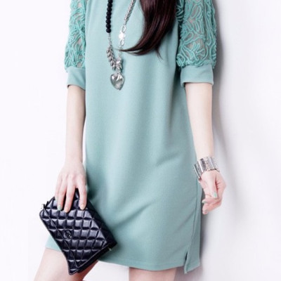 Đầm suông nữ phối ren tay