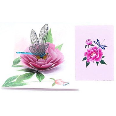 Thiệp 3D Pop Up Chuồn Chuồn & Hoa Mẫu Đơn – Thiệp Hoa Nghệ Thuật, Thiệp Chúc Mừng, Sinh Nhật, F08