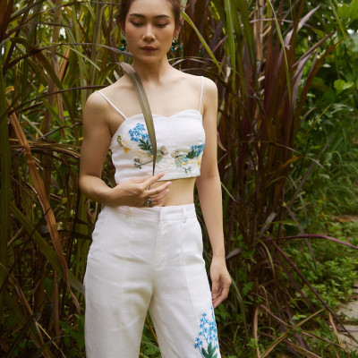 Áo Croptop Linen Thêu Tay Mơ TOP208 thời trang thiết kế Hity