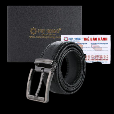 Dây nịt nam da đà điểu Huy Hoàng đan viền bản lớn đầu kim màu đen HC4459