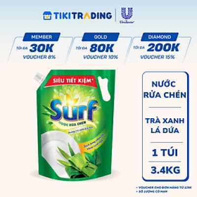 Nước Rửa Chén SURF Hương Trà Xanh Lá Dứa Túi 3.4KG