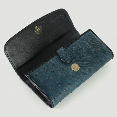Ví nữ da đà điểu Huy Hoàng 3 gấp màu xanh đậm HT3453