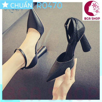 Giày cao gót nữ 8p RO470 ROSATA tại BCASHOP gót trụ tròn quai cài ôm cổ chân - màu đen